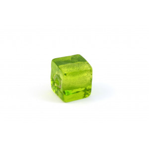 Verre cube olivine ''foil'' argent de 12mm 